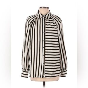 Maeve buttoned down black, white, and gold shirt
